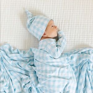 Lou Lou & Company Holden Blue Gingham pattern swaddle blanket